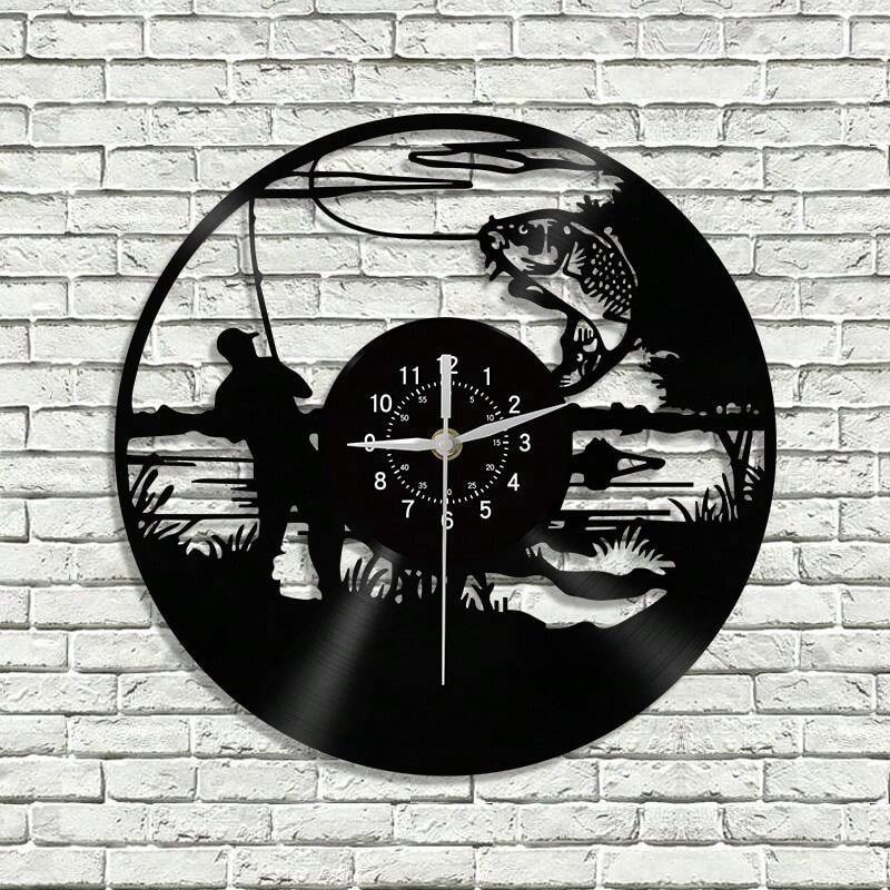 Personalized Fishing Wall Clock - Bass Fishing Clock - Vinyl Record Art - Fish Wall Decor
