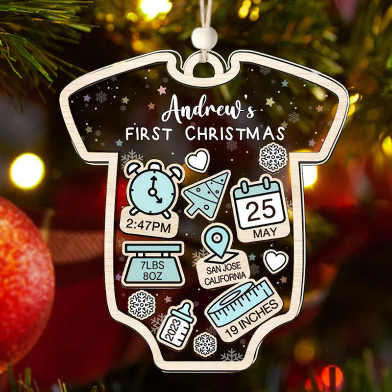 2023 Personalized Baby’s First Christmas Ornament – Personalized Onesie Shape Custom Babys 1st Christmas Ornament（organic glass acrylic)
