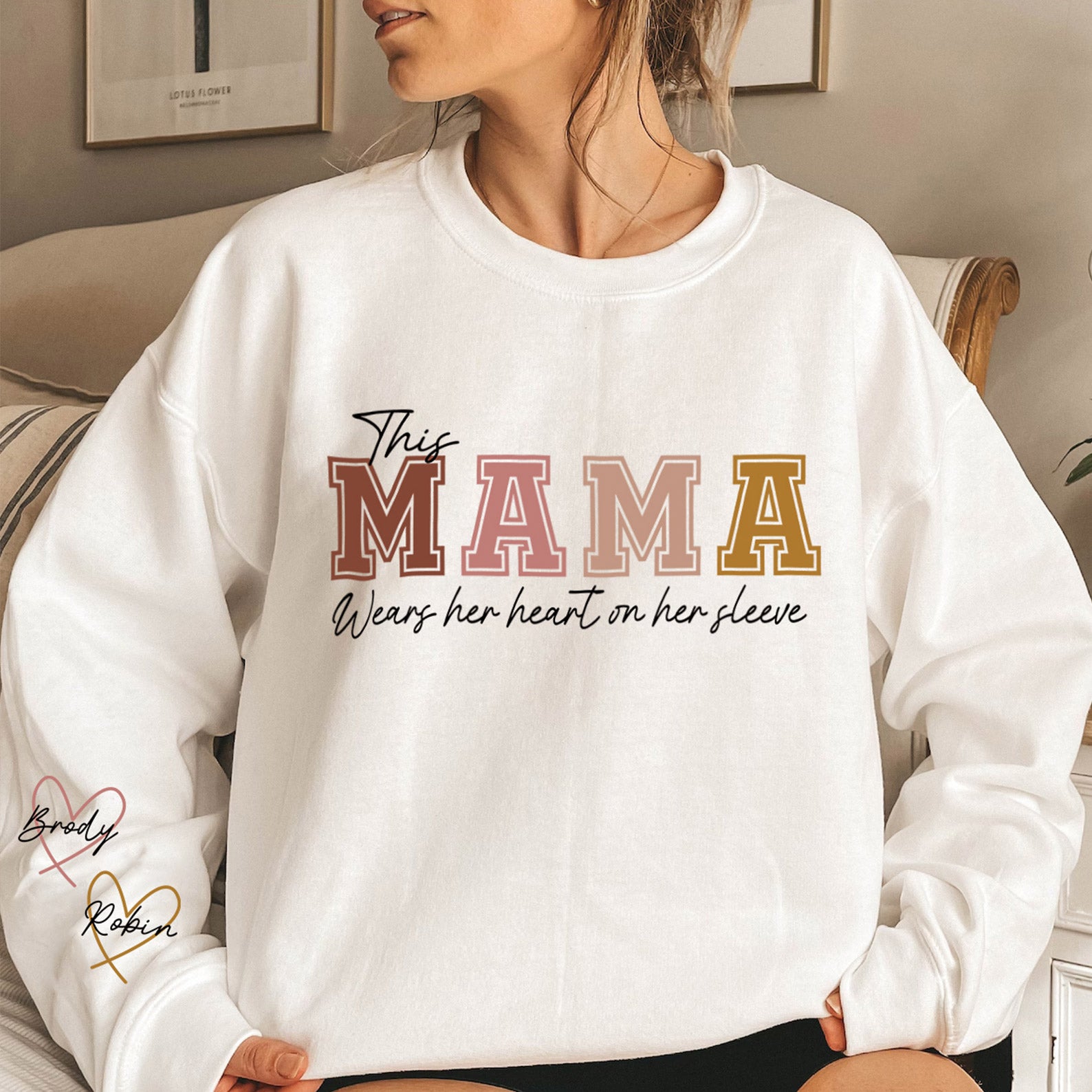 Custom Wear Heart On Sleeve Sweatshirt For Mom And Grandma