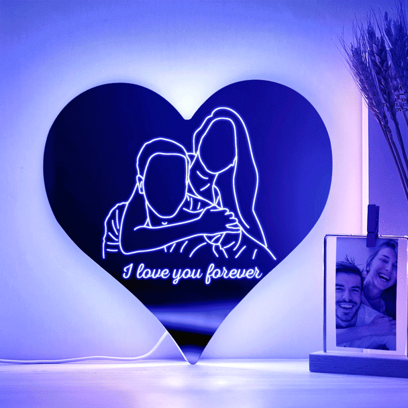 Personalized Photo Heart Mirror Colorful Lamp Line Drawing Led Night Light Exquisite Home Gifts