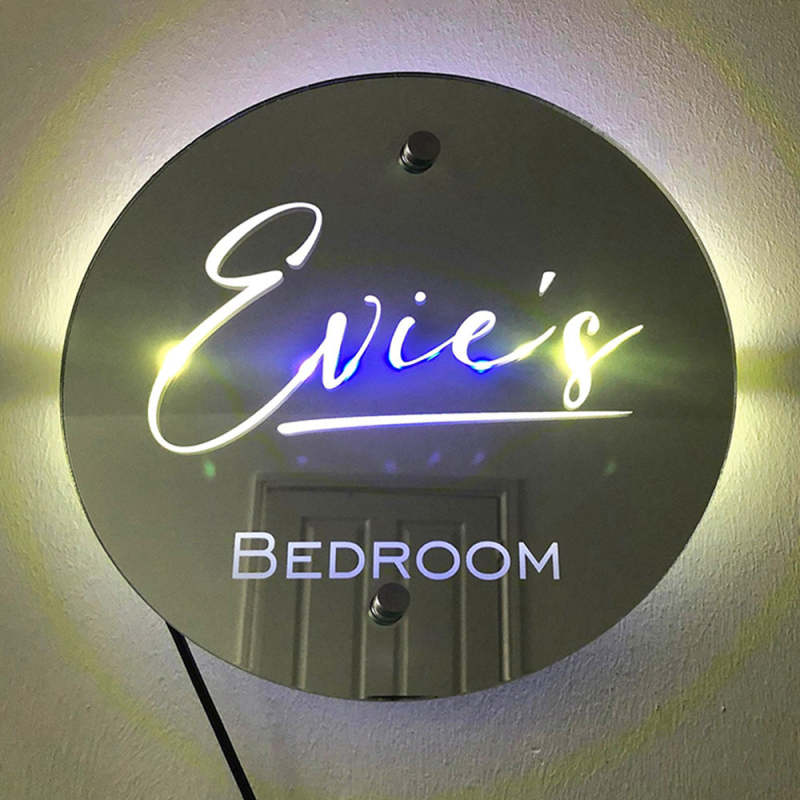 Personalised Name Mirror Sign Custom Name Round Mirror Marquee Light Gift For Bedroom For Kids