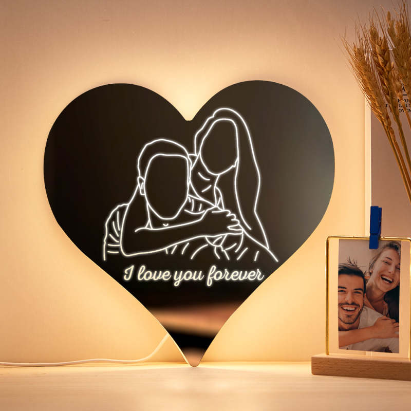 Personalized Photo Heart Mirror Colorful Lamp Line Drawing Led Night Light Exquisite Home Gifts