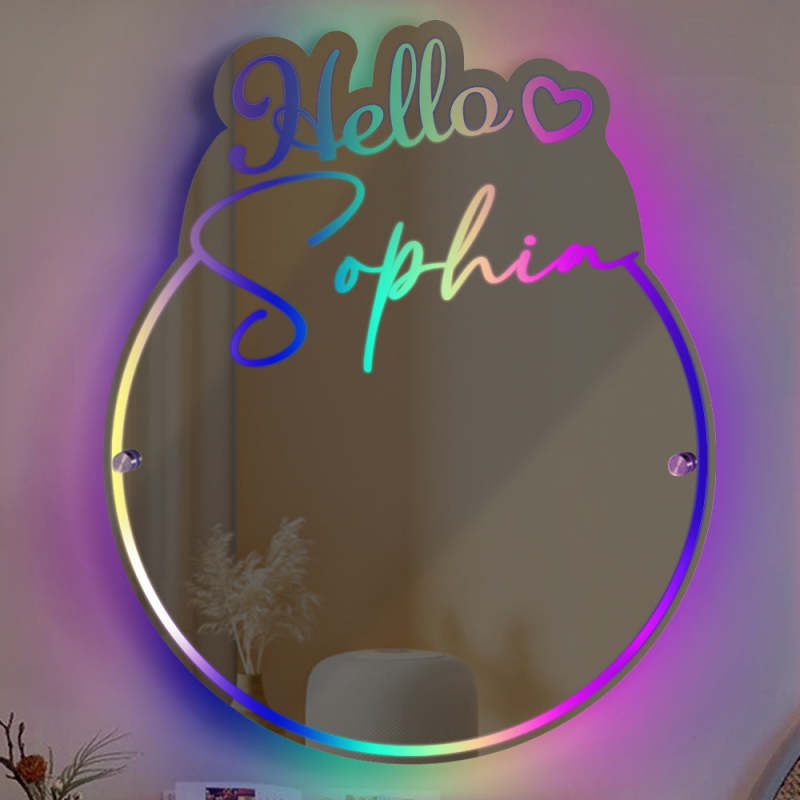Personalized Name Mirror Light Vanity Hello Beautiful Gift for Her