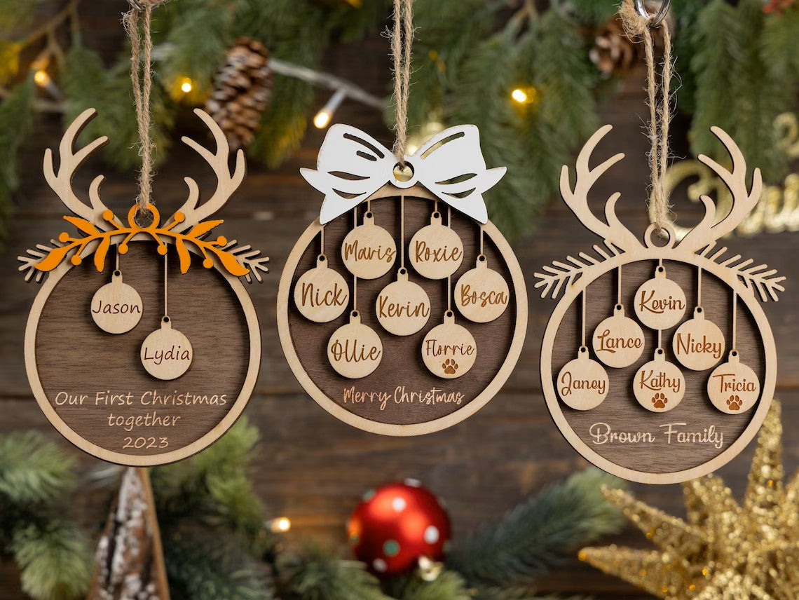 Customize with your name on wooden Christmas decorations, add warmth to your holiday