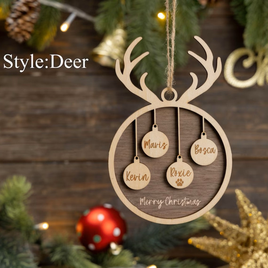 Customize with your name on wooden Christmas decorations, add warmth to your holiday