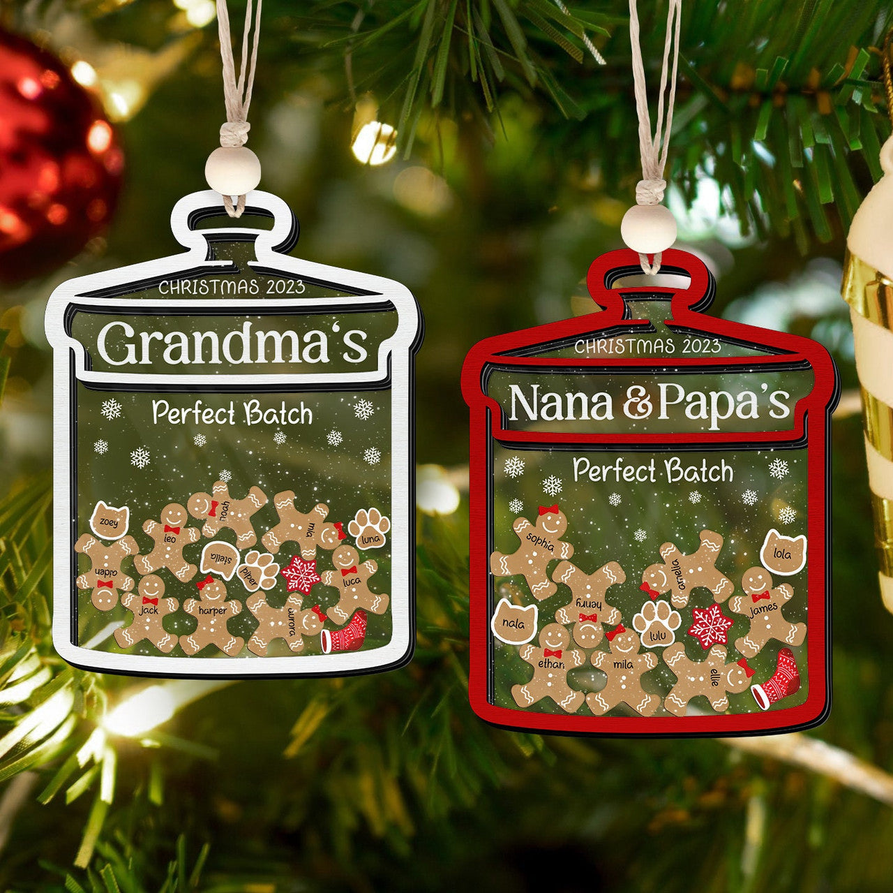 Personalized Grandchildren Ornaments, Christmas Gifts For Grandparents, Gingerbread Family Ornament