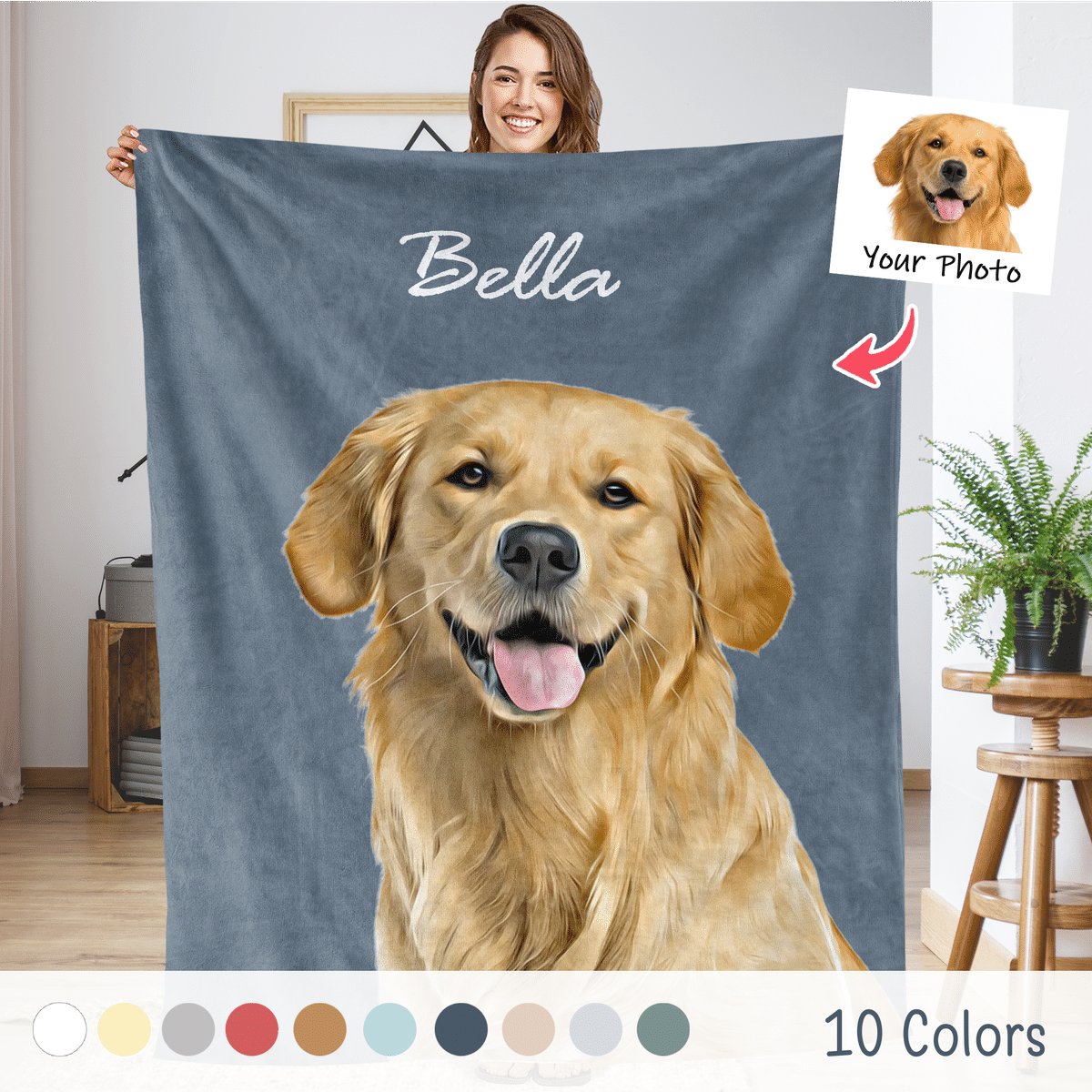Custom Your Dog Cat Photo Pet Blanket Oil Painting - Custom Pet Blanket - Custom Dog Picture Blanket -  Name Custom Dog Blanket Gift