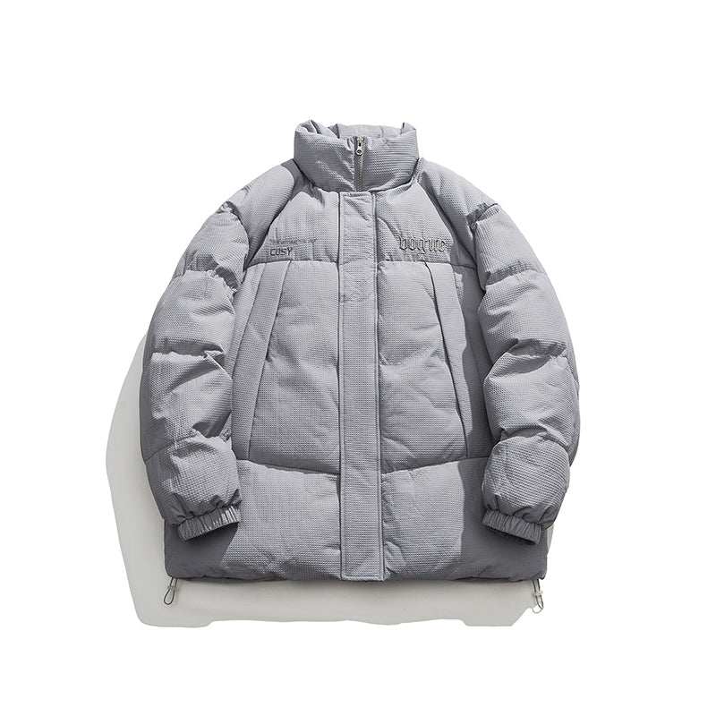 [Warm Winter Series]Waffle Personalized Padded Letter-Shaped Coat - Men's Windproof Stand Collar Warm Coat - Quilted Coat With Down Liner