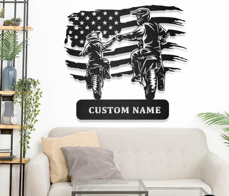 American Flag Father Son Gift For Dad Father's Day, Metal Garage Sign, Personalized Metal Art