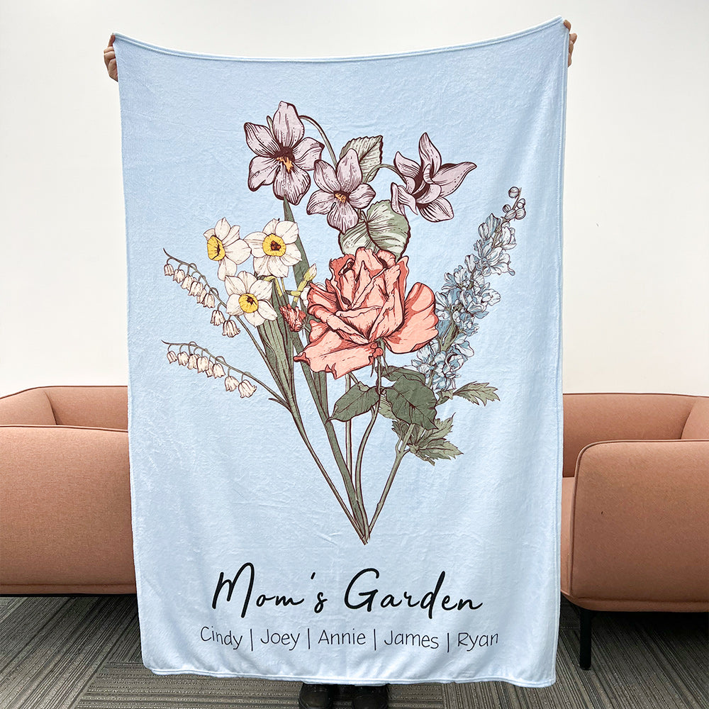 Custom Grandmas Garden Blanket – Personalized Custom Birth Month Flower Family Garden Blanket – Custom Birth Month Floral