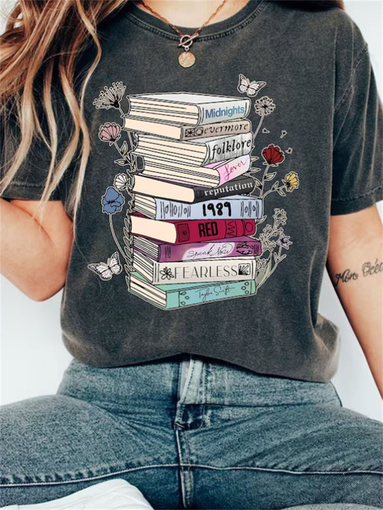 Taylor Swift Albums As Books Vintage Washed T Shirt - Taylor Swift Tee Shirt - Eras Tour Swiftie Shirt