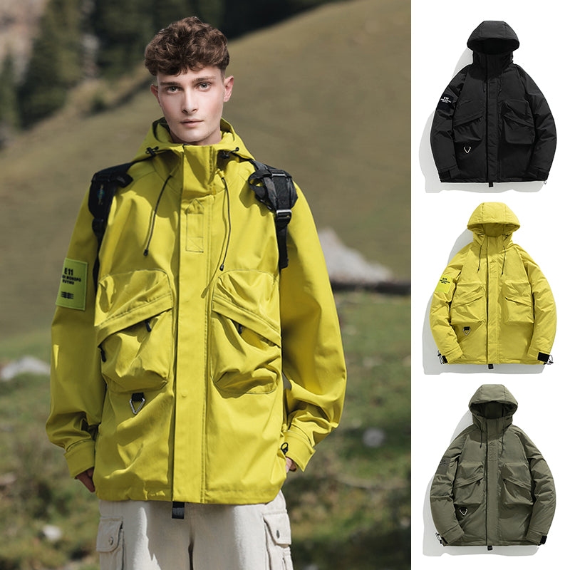 [Outdoor Sports Series]Waterproof Work Jacket With Hood - Flap Pocket Drawstring Hooded Jacket