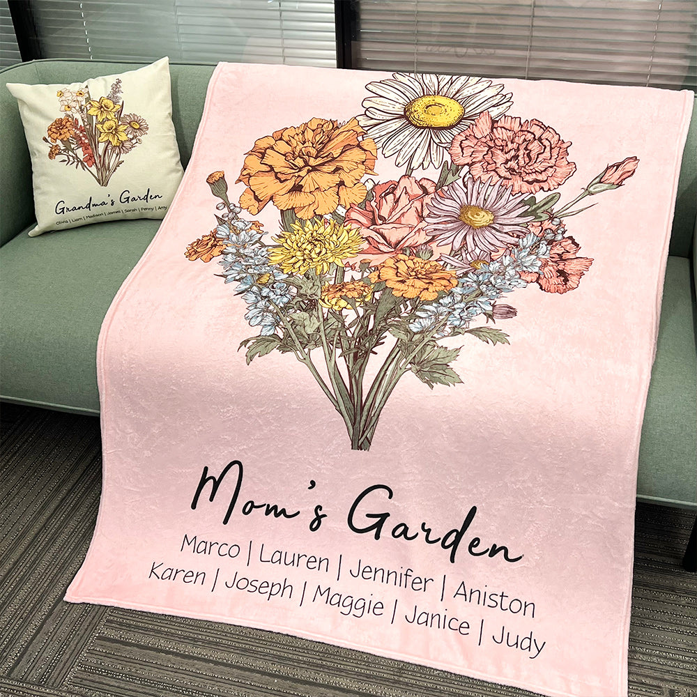 Custom Grandmas Garden Blanket – Personalized Custom Birth Month Flower Family Garden Blanket – Custom Birth Month Floral