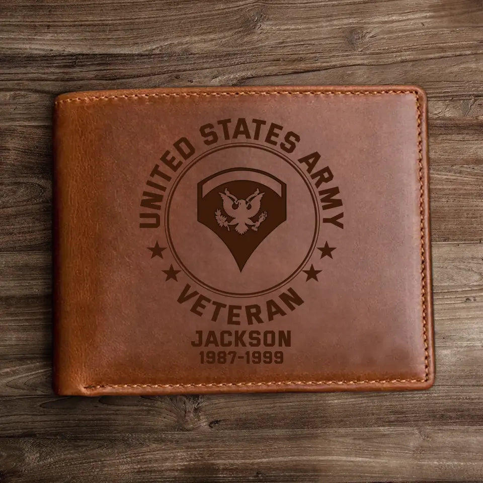 Personalized US Military Veteran Handmade Leather Wallet – Custom Leather Wallets – Personalized Wallet For Men – Custom Wallets For Men