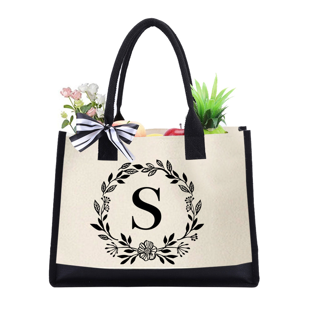 Letter Canvas Bag Women Hit Color Simple Shoulder Shopping Tote Handbag(S)
