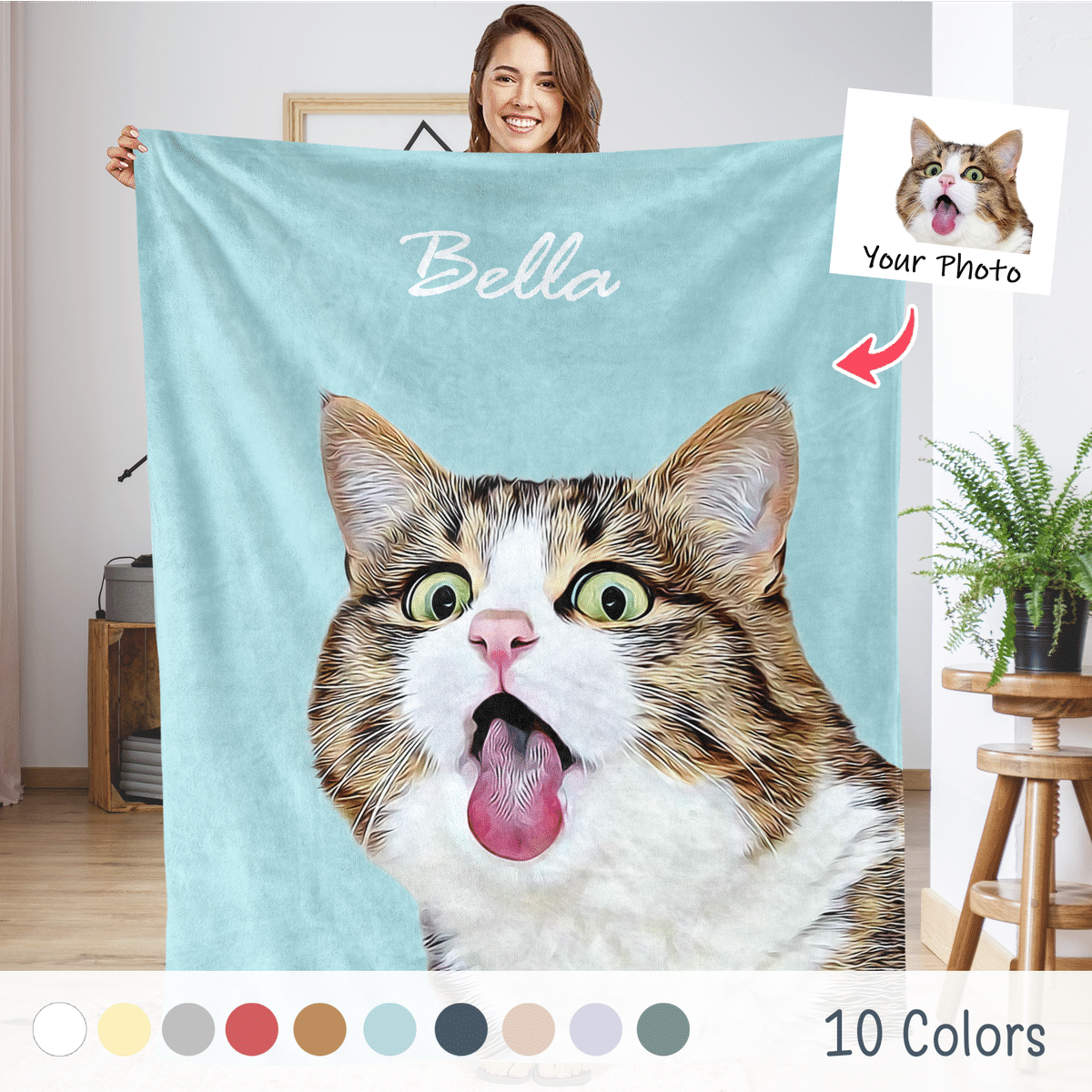 Custom Your Dog Cat Photo Pet Blanket Oil Painting - Custom Pet Blanket - Custom Dog Picture Blanket -  Name Custom Dog Blanket Gift