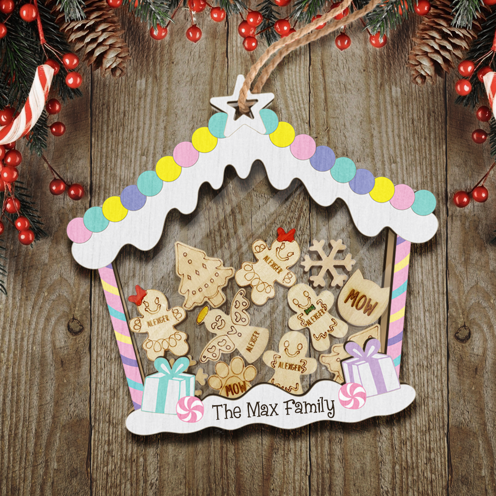 Custom Home Sweet Home Gingerbread Family House Layered Ornament, Christmas Gift YHN-VAN