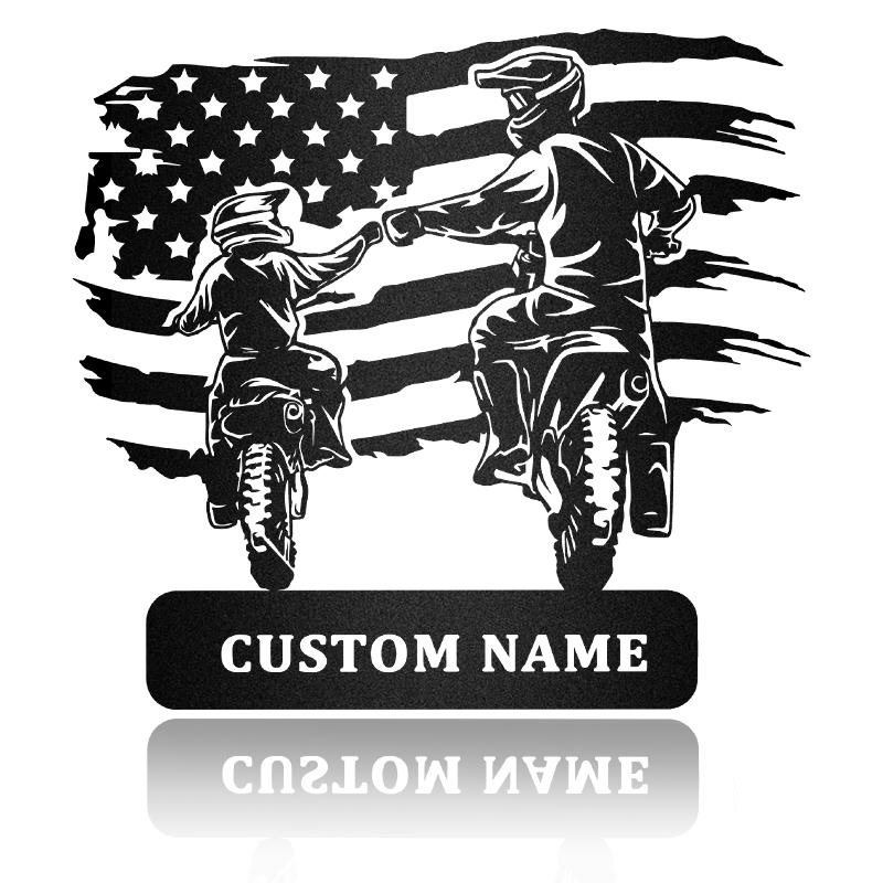 American Flag Father Son Gift For Dad Father's Day, Metal Garage Sign, Personalized Metal Art