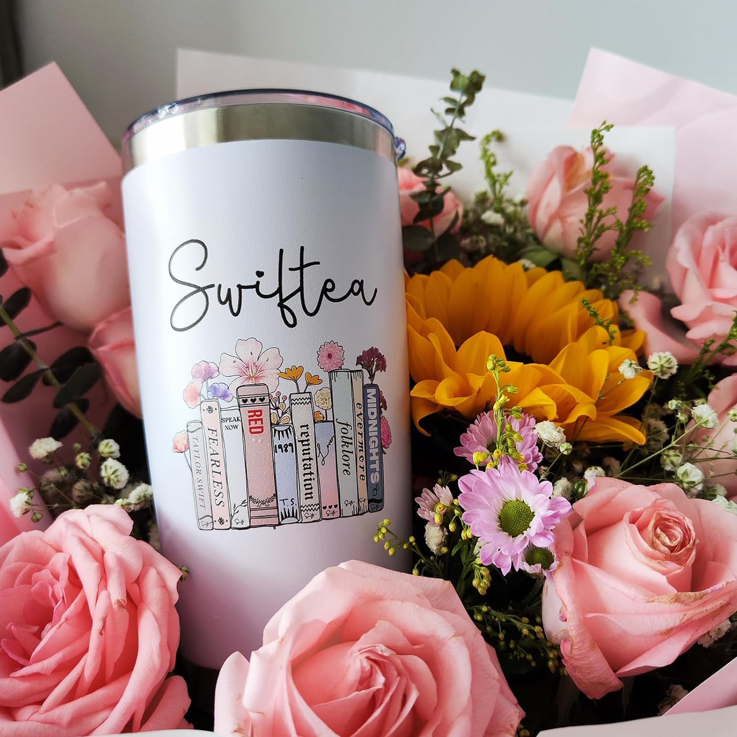 Swiftie White Tumbler - Taylor Swift Tumbler For Singer Fan Gifts (20oz) - Swiftea Coffee Tumbler
