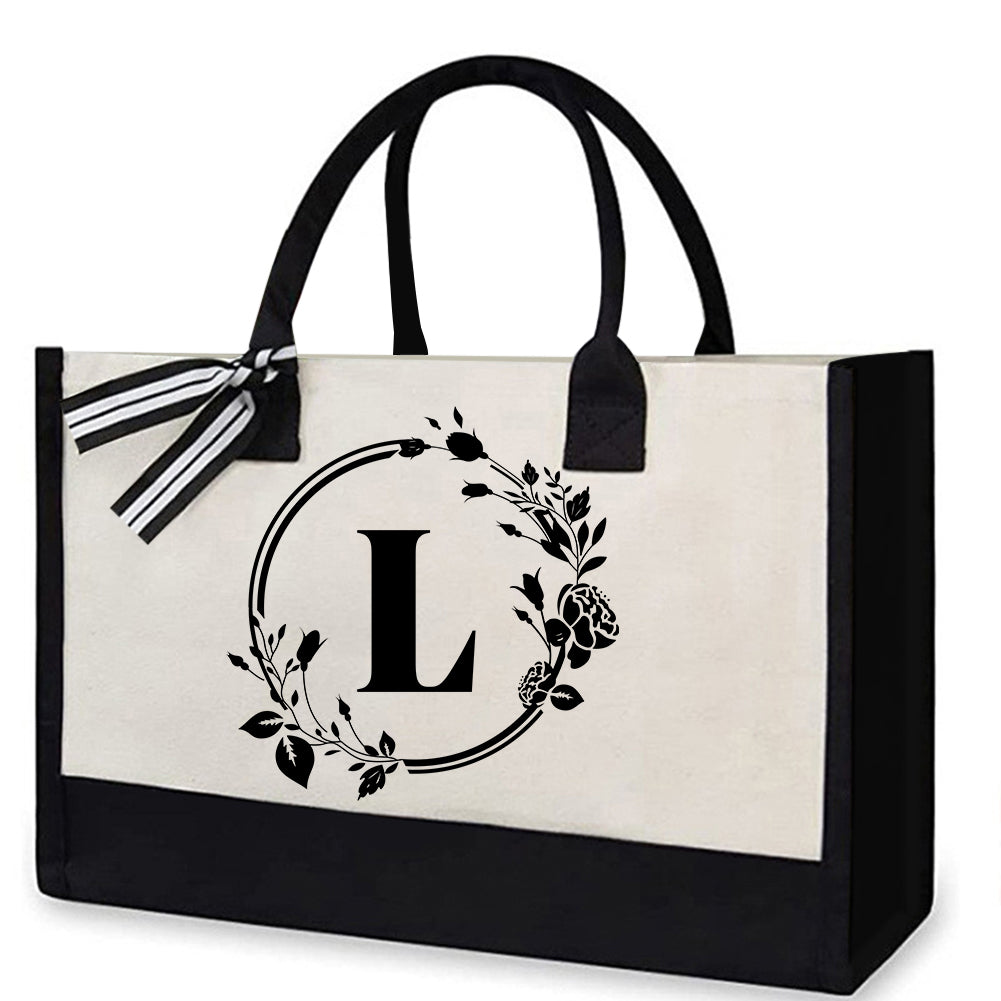 Letter Canvas Bag Women Hit Color Simple Shoulder Shopping Tote Handbag(L)