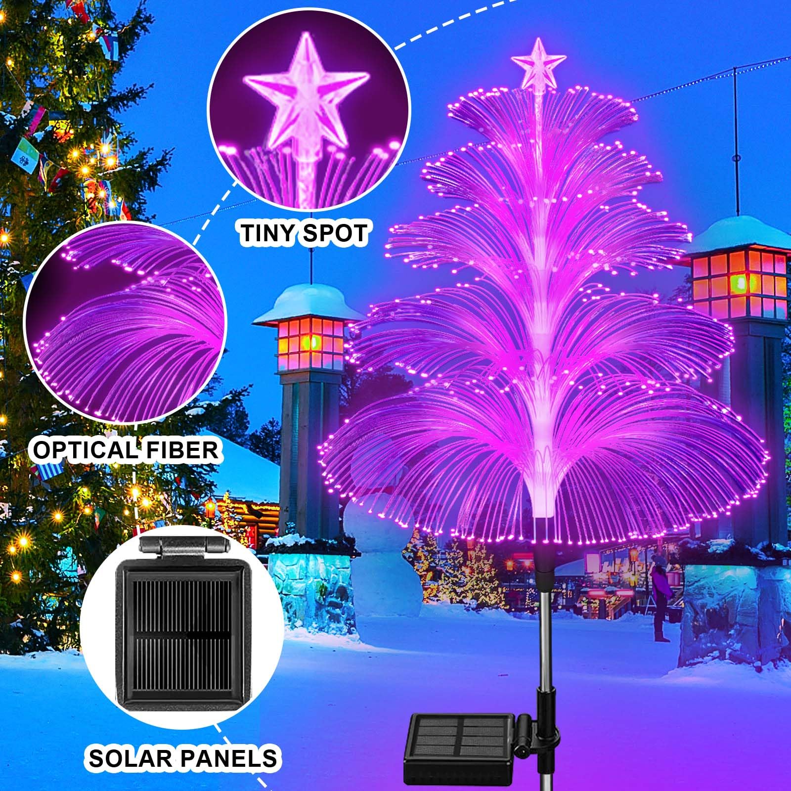 7 Color Changing Christmas Firework Lights - Christmas Tree Solar Garden Light With Multi, Colored Change -  Intelligent Light Control