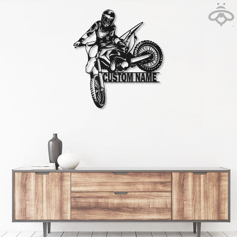 Custom Biker Metal Wall Art-Personalized Dirt Bike Name Sign Decoration For Room