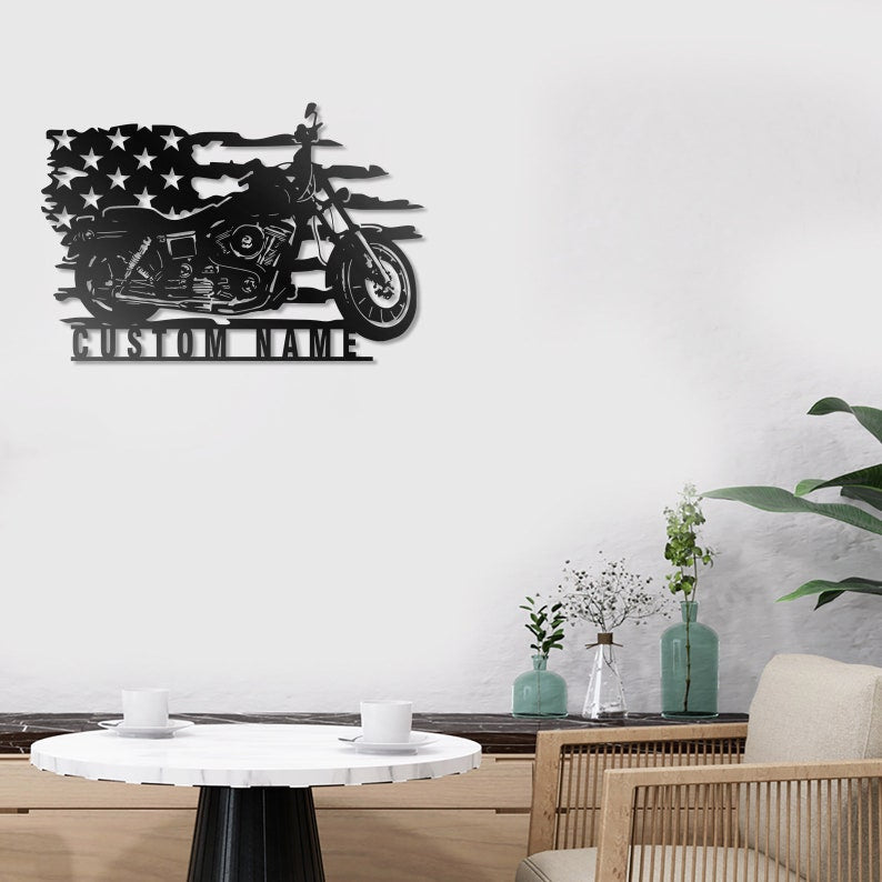 Custom Heritage Softisl Motorcycle Metal Wall Art-Personalized Motorcycle Garage Name Sign