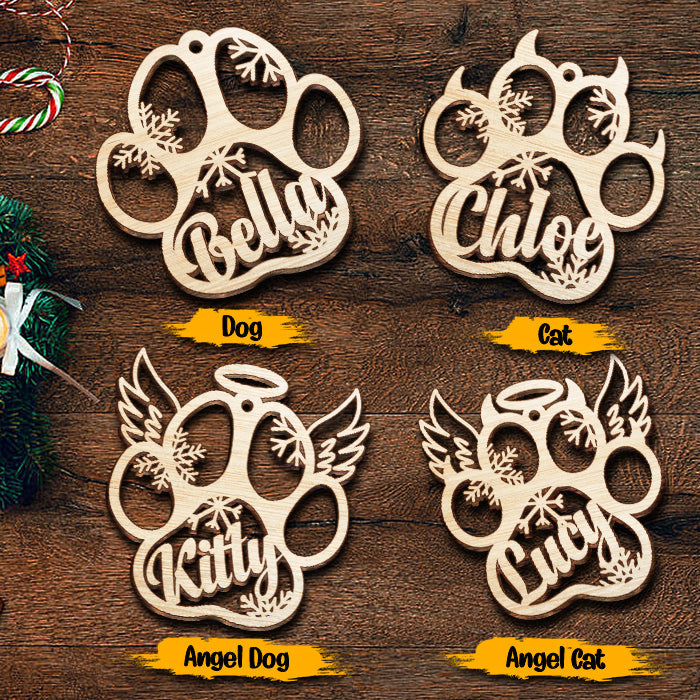 Personalized Paw Ornament (Dog, Cat & Angel Wings)
