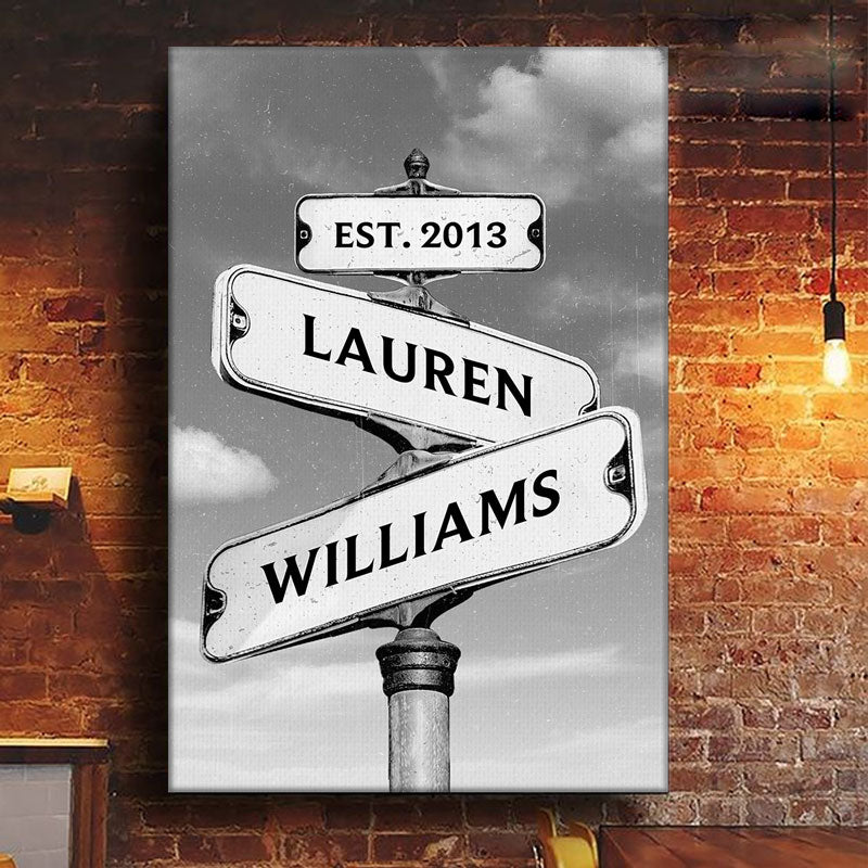 Where Love Never Ends - Family Personalized Custom Vertical Canvas Art - Personalized Street Sign Multi - Name Custom Canvas Wall Art
