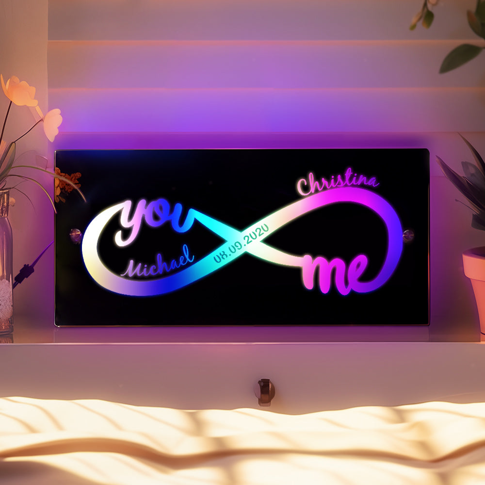Personalized Name Mirror Light Infinity Love Gift for Couple - Custom LED Lighted Bedroom Sign With Lighted Personalized Led Mirror