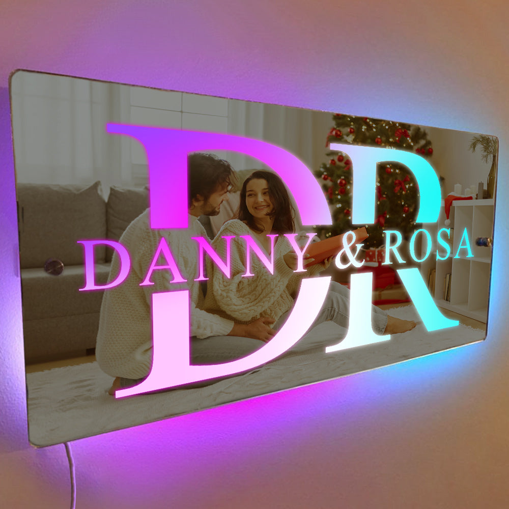 Personalized Name Mirror Light House Sign Couple Gift - Personalised Light Up Name Mirror - Custom Mirror Neon Signs Wall Decor