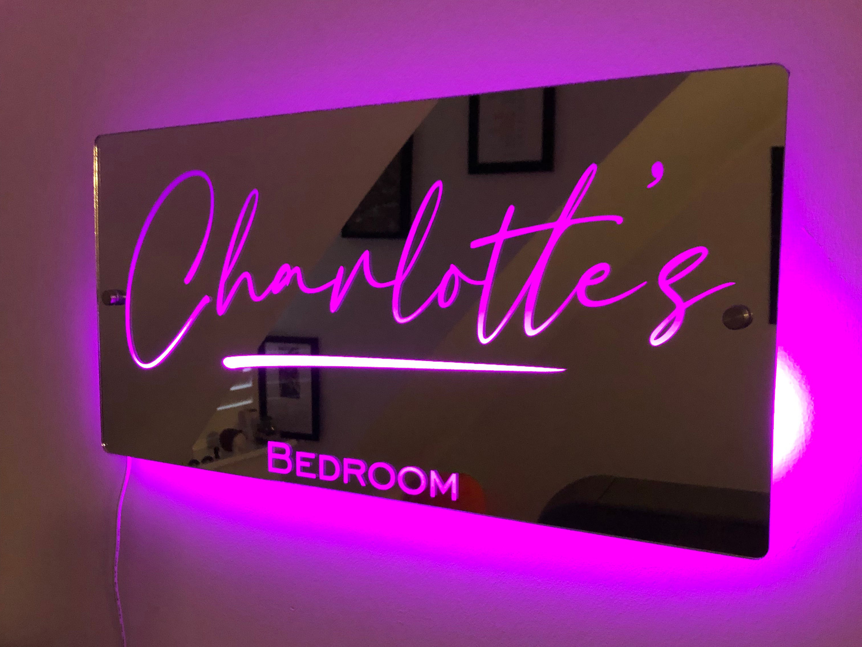 Personalised Name Mirror Sign – Light Up Mirror – Led Sign Custom Mirror - Remote Control
