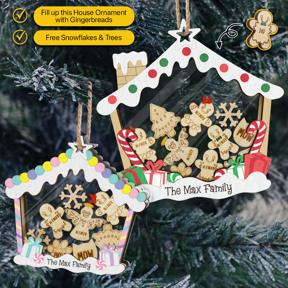 Custom Home Sweet Home Gingerbread Family House Layered Ornament, Christmas Gift YHN-VAN
