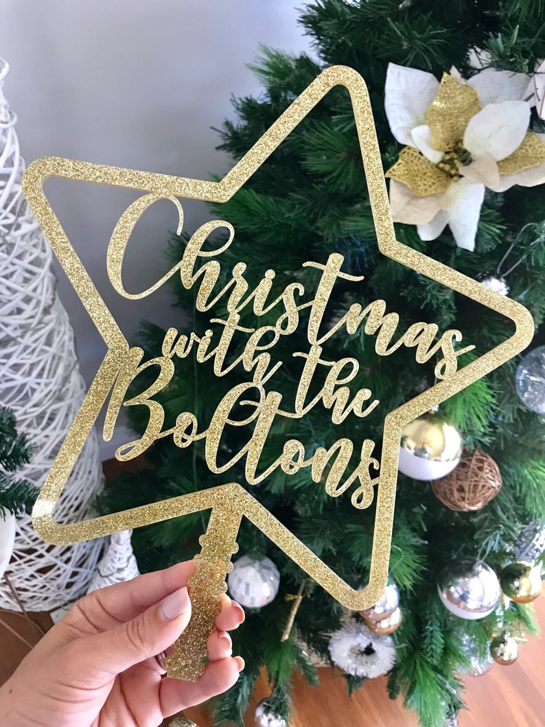 Gold Personalised Christmas Tree Star Topper - Christmas Decoration Ornament