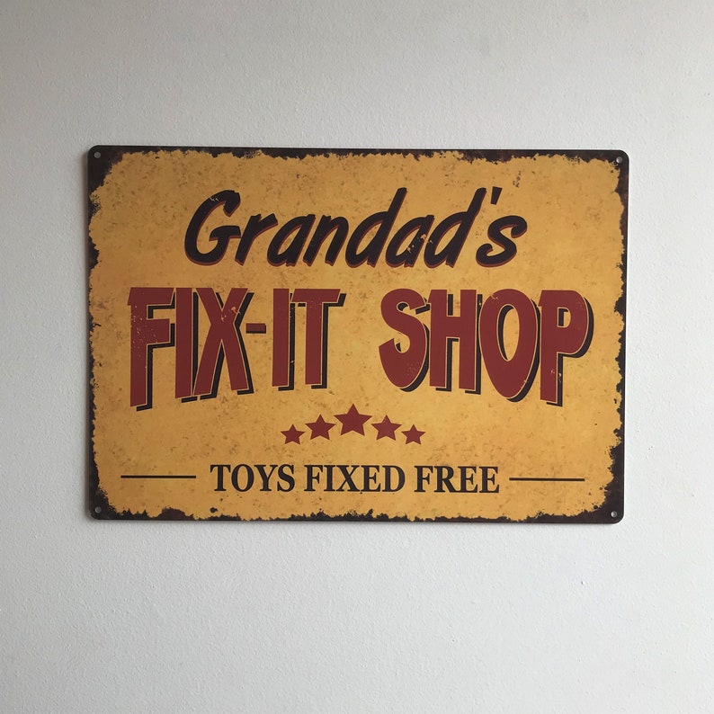 Personalised Fix-It Shop Sign, Shed, Garage, Man Cave, Metal Custom Sign Gift