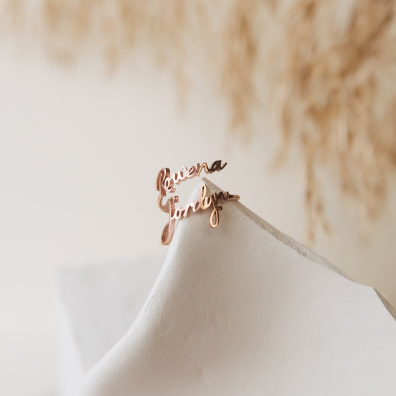 Double Name Ring ? Two Name Ring in Sterling Silver, Gold and Rose Gold ? Personalized Gift For Mom ? Best Friend Gift ? RM75F68