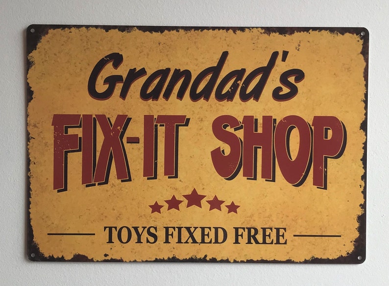 Personalised Fix-It Shop Sign, Shed, Garage, Man Cave, Metal Custom Sign Gift