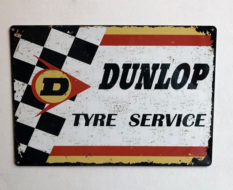 Dunlop Tyre Service, Vintage Advertisement, Metal Garage, Man Cave Sign