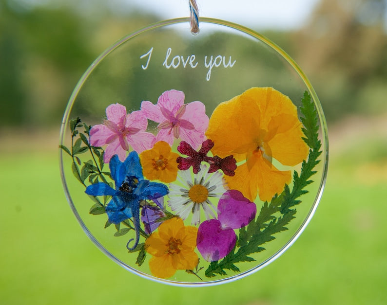 Mothers Day Gifts for Mother Birthday Gifts for Her for Mom Personalized Gift, Real Flower Suncatcher, Gifts for Mom Flower Gift for Mum