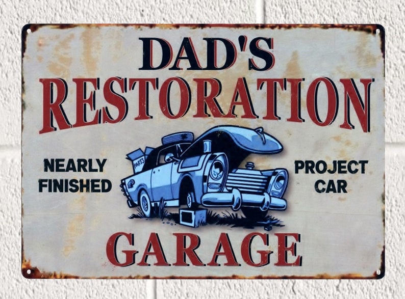 Personalised Garage Signs, Project Car Restoration Garage, Funny Metal Garage Sign