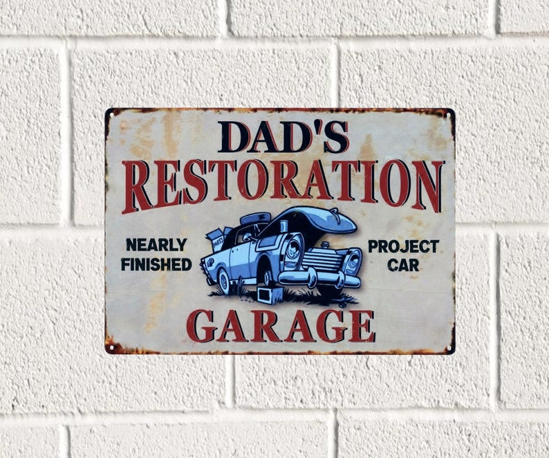 Personalised Garage Signs, Project Car Restoration Garage, Funny Metal Garage Sign