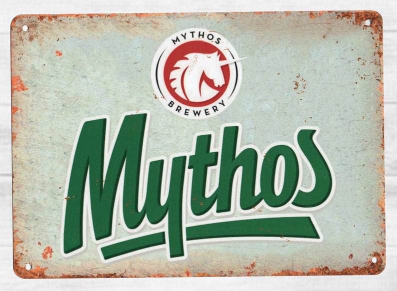 Mythos Lager Sign, Greek Beer, Home Bar Signs, Pub, Man Cave Metal Wall Sign