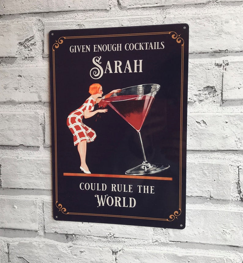 Bar Signs, Personalised Cocktail Sign, Home Bar, Pub, Lady Cave, Personalised Aluminium Metal Sign, Gift
